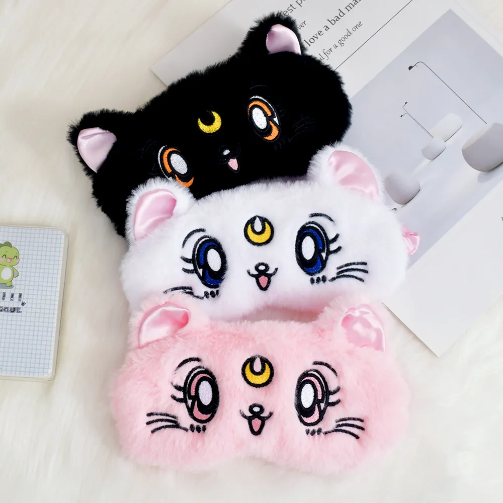 Sailor Moon Plush Sleep Mask – Embroidered Cat Ear Eye Mask for Sleeping, Cute Anime Blindfold with Soft Fluffy Fabric, Light Blocking Travel Eye Shade for Women Girls Fans